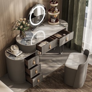 Rock board saddle leather light luxury style solid wood high-end dressing table with integrated storage, modern and simple bedroom dressing table