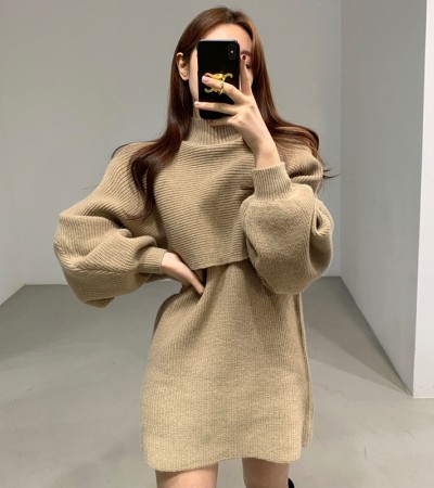 长款针织连衣裙套装 长款针织连衣裙套装