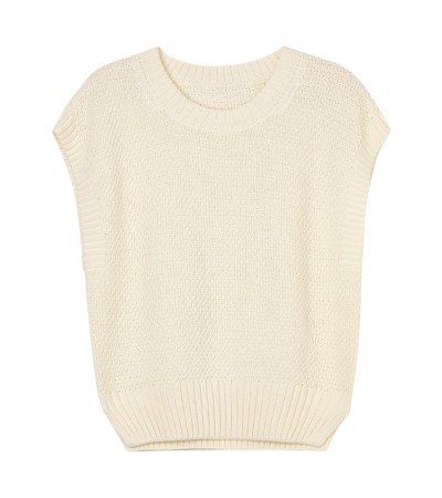 Simple round neck pullover with shoulder drop sleeveless vest knitted shirt for women