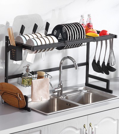 Sink rack, black dishes, drain rack, kitchen dishes, cutting board, cutting tools, stainless steel storage rack Sink rack, black dishes, drain rack, kitchen dishes, cutting board, cutting tools, stainless steel storage rack