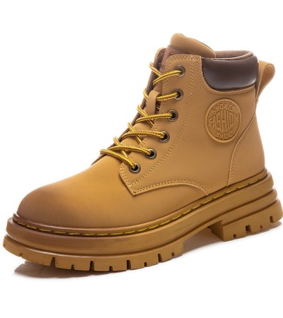 Leather big yellow boots new autumn and winter retro women's shoes British style ankle boots Leather big yellow boots new autumn and winter retro women's shoes British style ankle boots