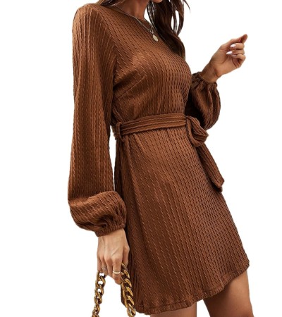 Long-sleeved twisted-knit dress