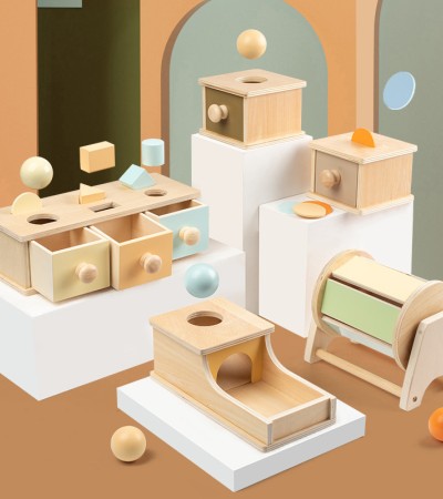 早教目标盒木质科教投球投币抽屉盒益智教具玩具