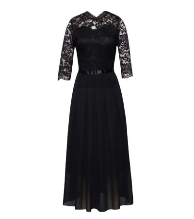 Round-neck lace long dress for formal occasion