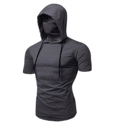 Solid-color hooded and mask-wearing T-shirt