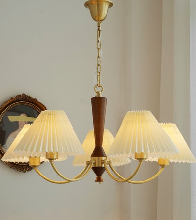 中古法式百褶布艺全铜吊灯北欧客厅餐厅民宿卧室复古胡桃木灯具 中古法式百褶布艺全铜吊灯北欧客厅餐厅民宿卧室复古胡桃木灯具