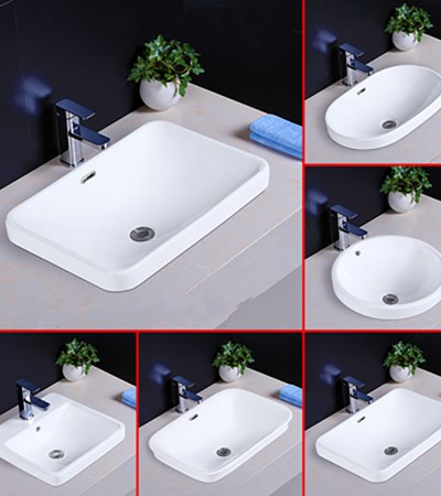 台中盆半嵌入式陶瓷台上盆家用浴室洗脸盆长方形洗手盆椭圆洗漱盆 台中盆半嵌入式陶瓷台上盆家用浴室洗脸盆长方形洗手盆椭圆洗漱盆