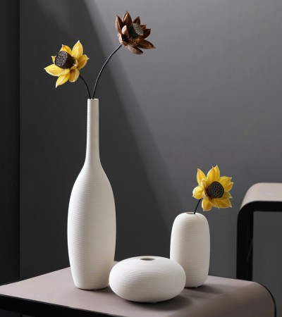 白色陶瓷花瓶摆件现代简约客厅干花插花器创意餐桌茶几家居装饰品 白色陶瓷花瓶摆件现代简约客厅干花插花器创意餐桌茶几家居装饰品