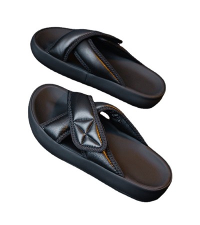 真软皮厚底拖鞋女2023夏季外穿交叉凉鞋时尚沙滩懒人网红魔术贴 真软皮厚底拖鞋女2023夏季外穿交叉凉鞋时尚沙滩懒人网红魔术贴